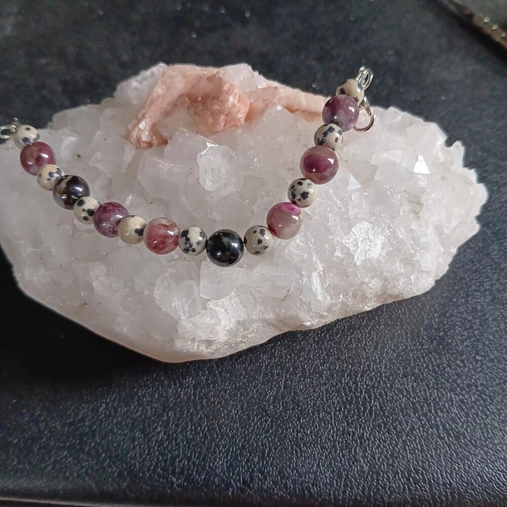 Handmade Dalmatian Jasper & Flower Agate Bracelet